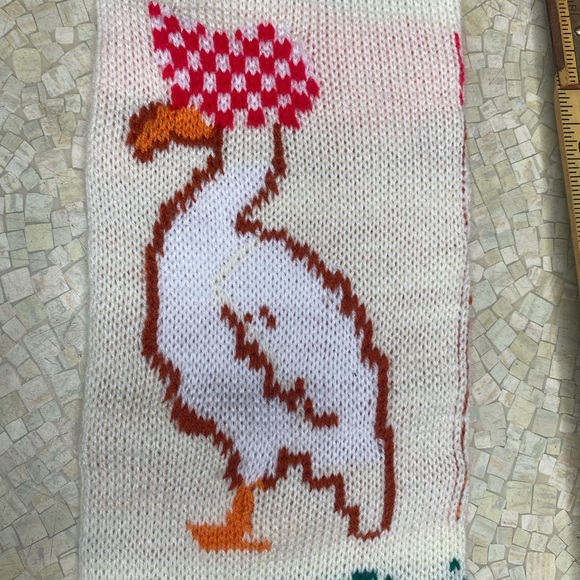 Vintage Knit Christmas Stocking Goose '80s Long Skinny Stretchy Green White Red - Picture 3 of 5